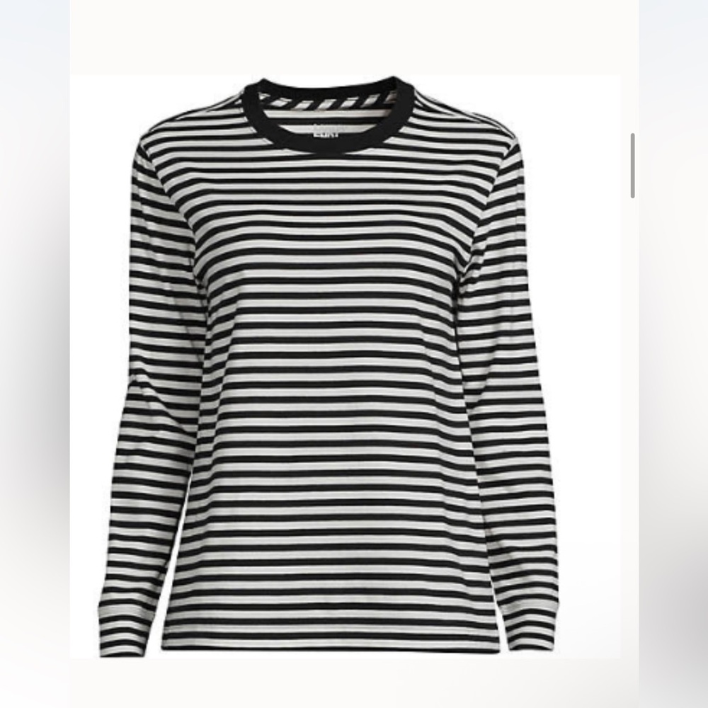 Lands End Black and White Striped Women's Top Long Sleeve 2X